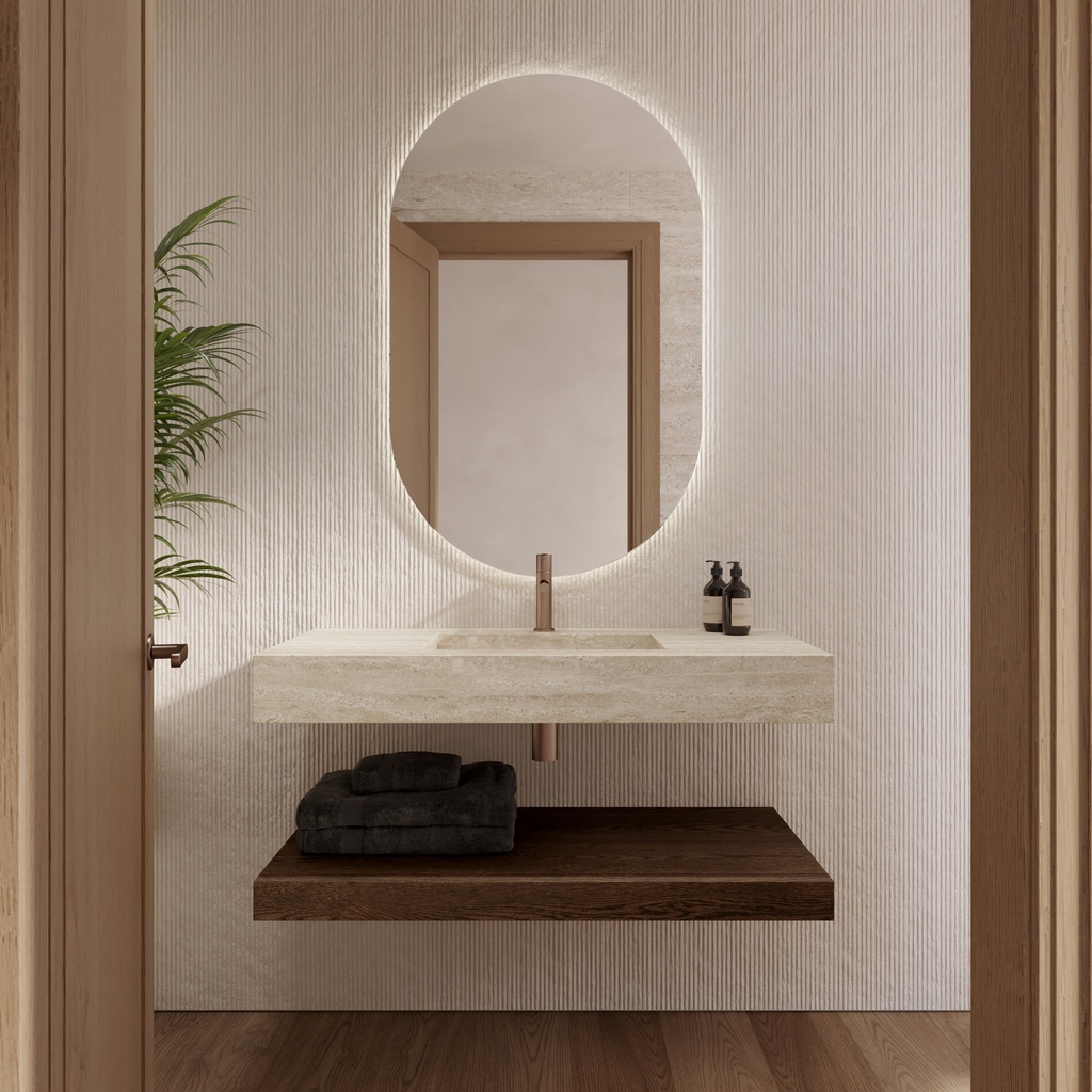 Cassiopeia Slim Marble Single Wall-Hung Washbasin Travertine Front View