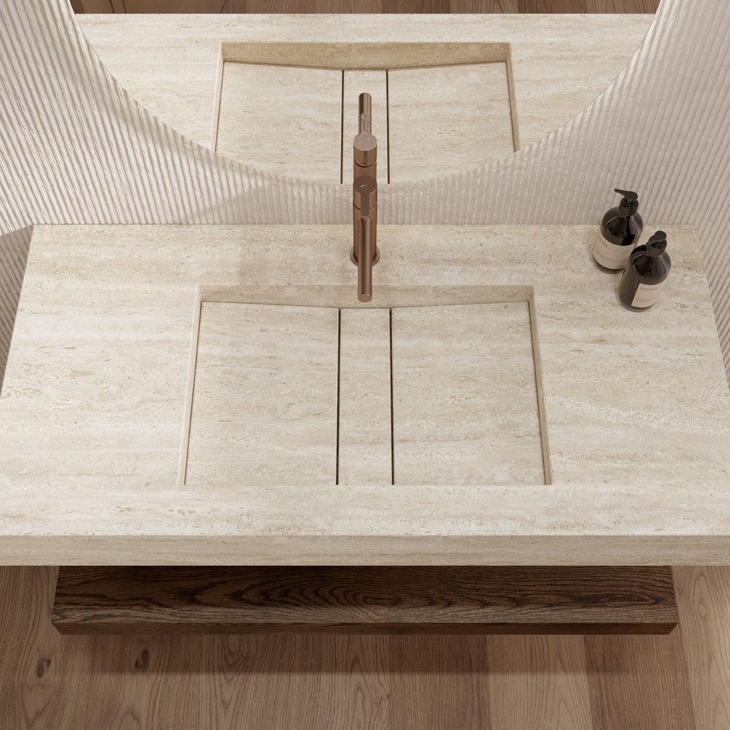 Hatysa Slim Marble Single Wall-Hung Washbasin Travertine Top View