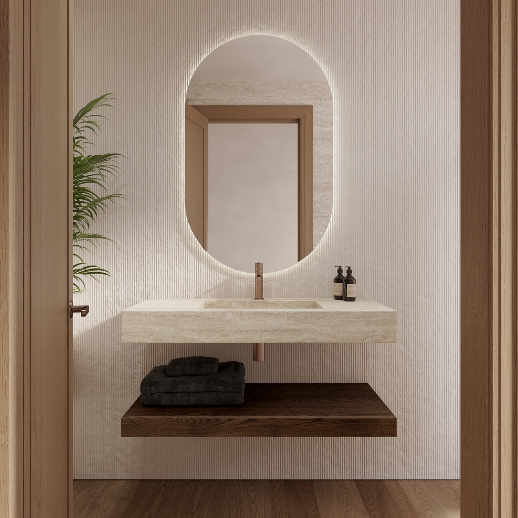 Hatysa Slim Marble Single Wall-Hung Washbasin Travertine Front View