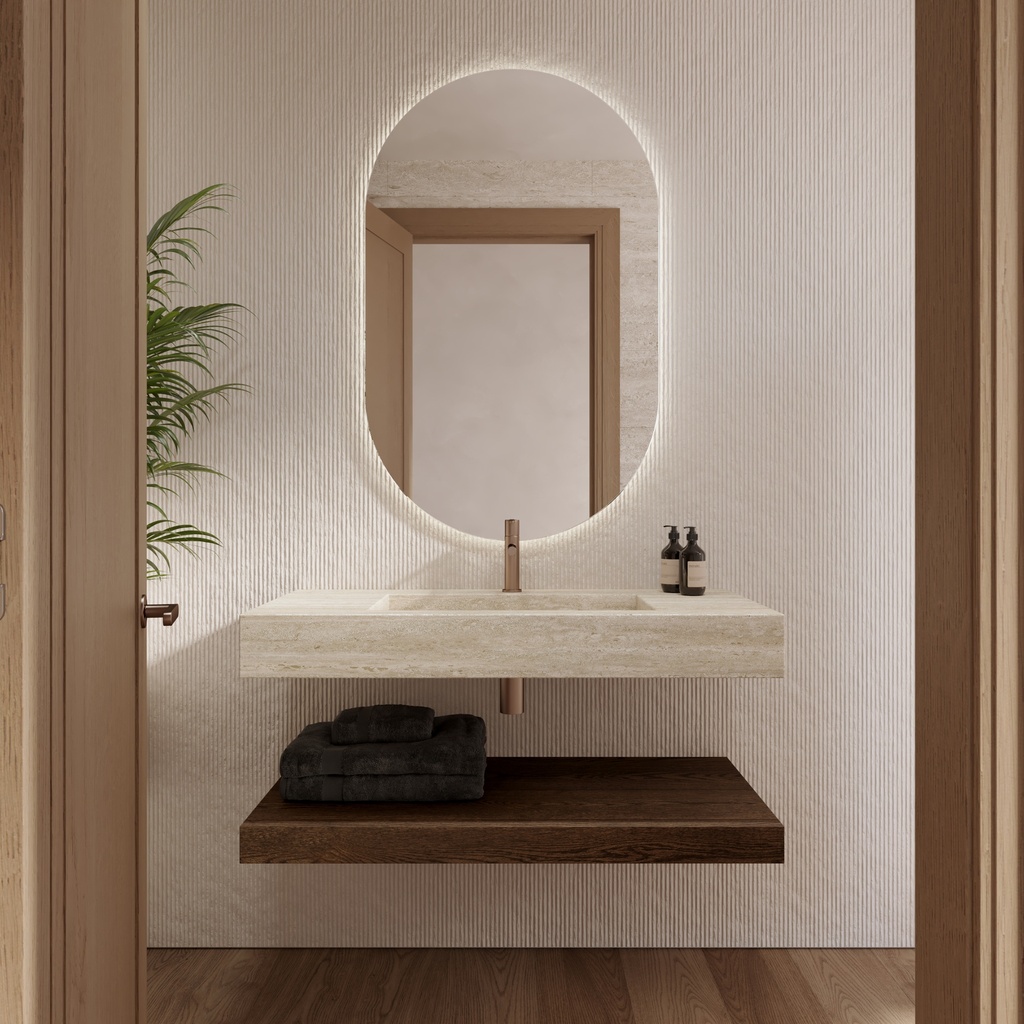 Gliese Slim Marble Single Wall-Hung Washbasin Travertine Front View