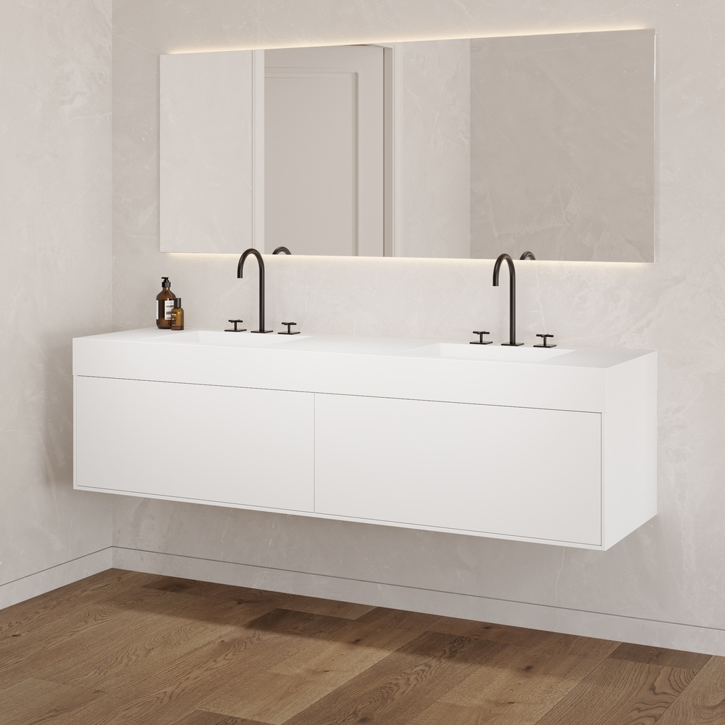 Gaia Classic Edge Vanity Unit with Corian Basin 2 Aligned Drawers Luxe Size White Push Side view 12cm