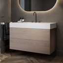 Gaia Wood Edge Vanity Unit with Corian Basin 2 Stacked Drawers Light Push Side View 12cm