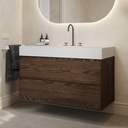 Gaia Wood Edge Vanity Unit with Corian Basin 2 Stacked Drawers Dark Std handle Side View 12cm