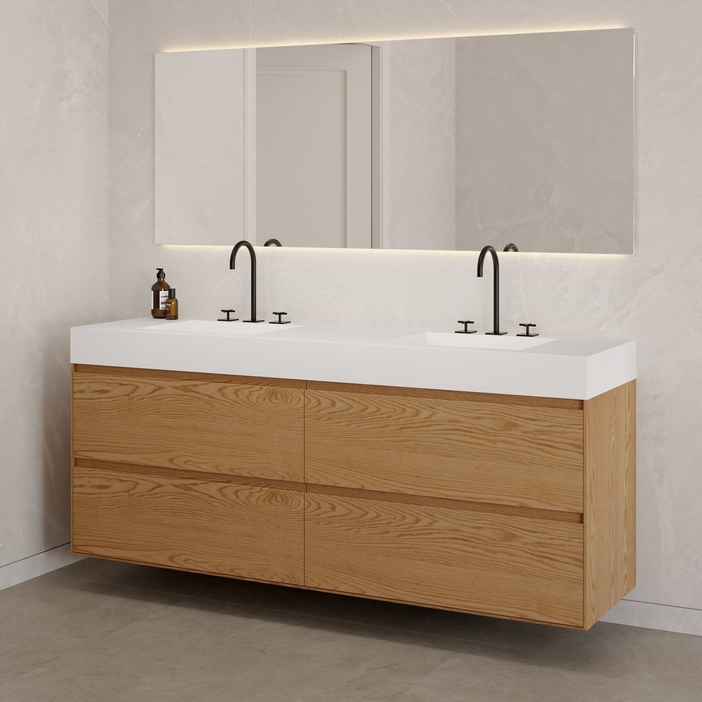 Gaia Wood Edge Vanity Unit with Corian® Basin 4 Drawers Luxe Size Pure Std Side View 12cm