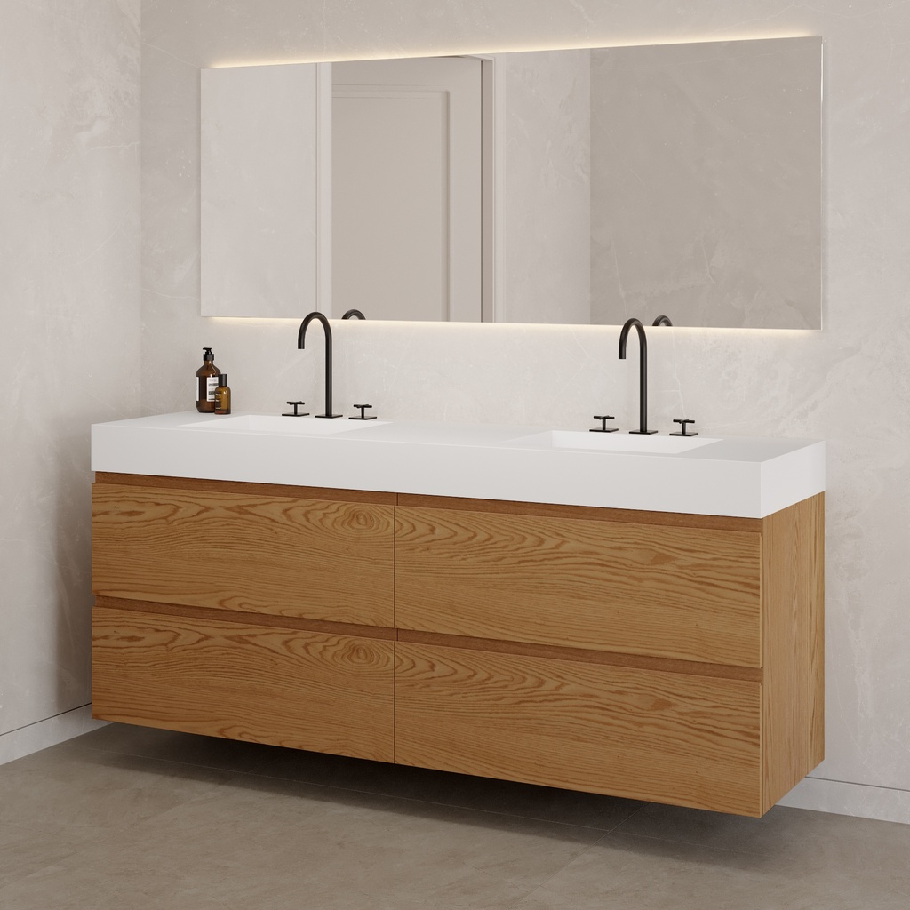 Gaia Wood Vanity Unit with Corian® Basin 4 Drawers Luxe Size Pure Std Side View 12cm