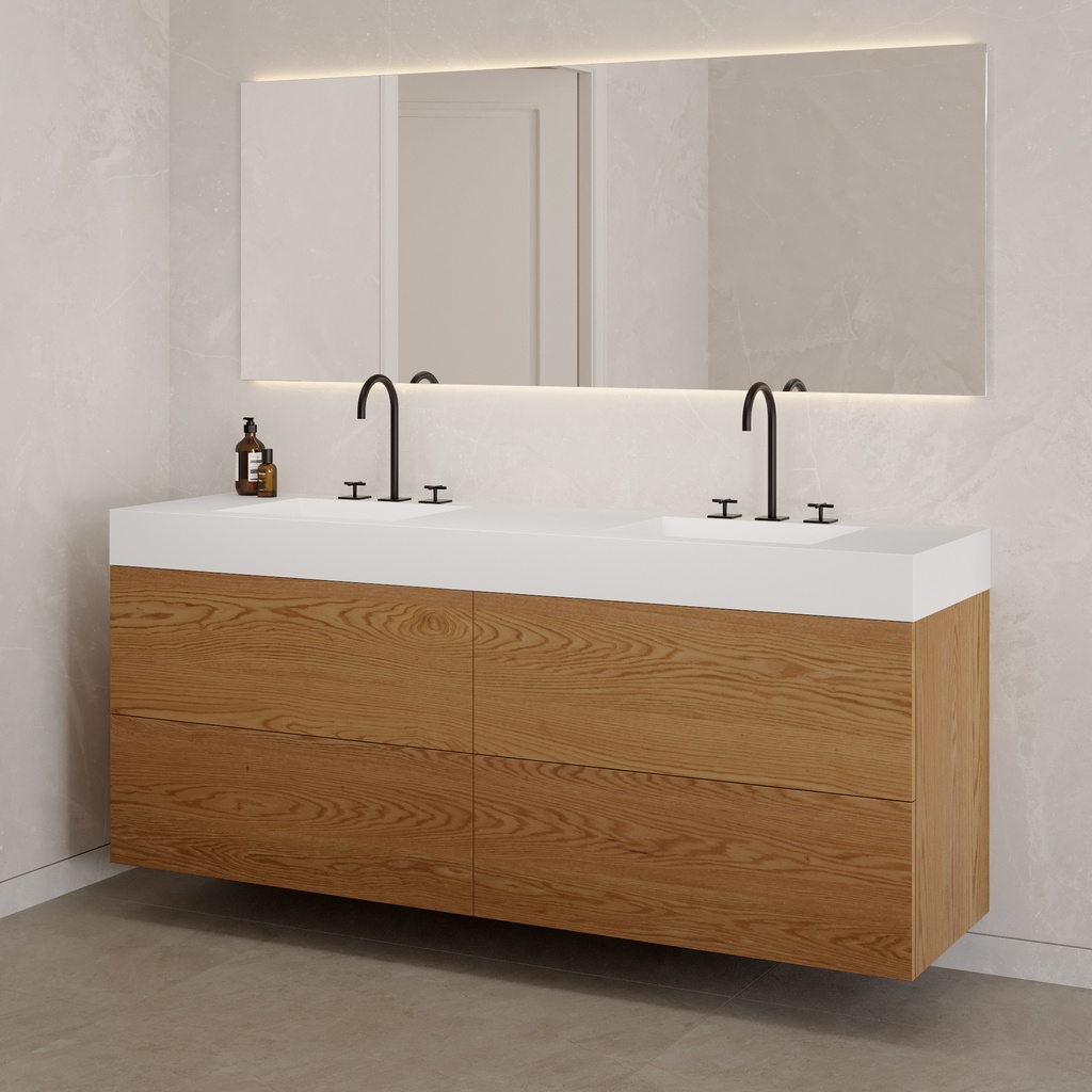 Gaia Wood Vanity Unit with Corian® Basin 4 Drawers Luxe Size Pure Push Side View 12cm