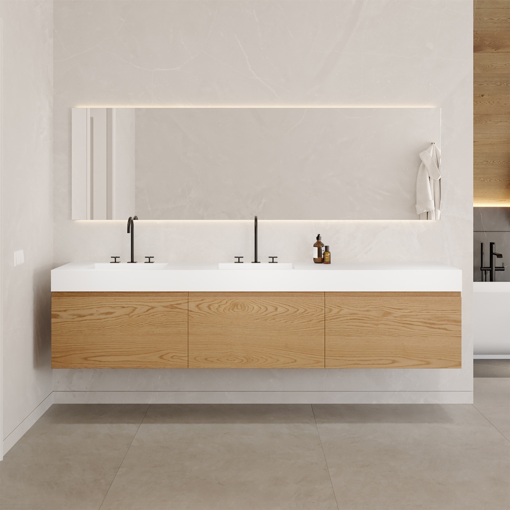 Gaia Wood Vanity Unit with Corian® Basin 3 Aligned Drawers Luxe Size Pure Std Front View 12cm