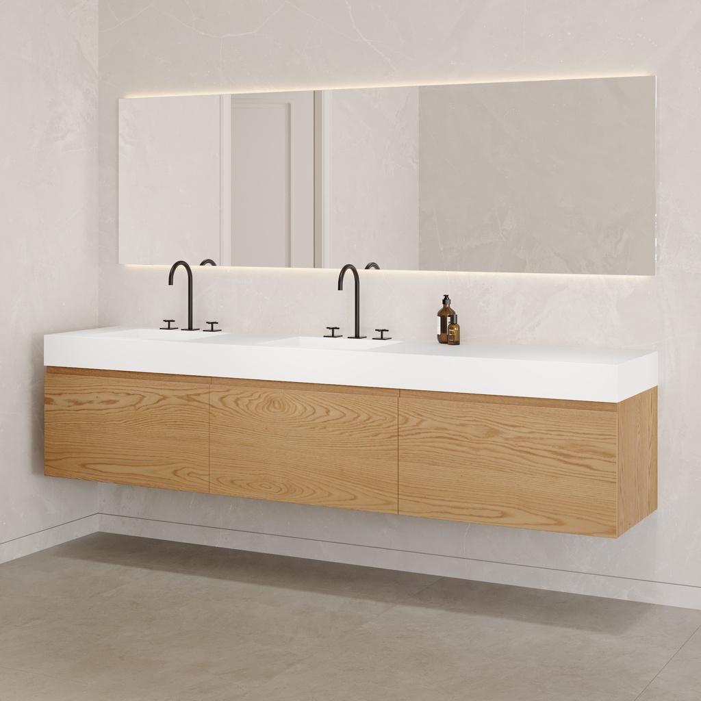 Gaia Wood Vanity Unit with Corian® Basin 3 Aligned Drawers Luxe Size Pure Std Side View 12cm