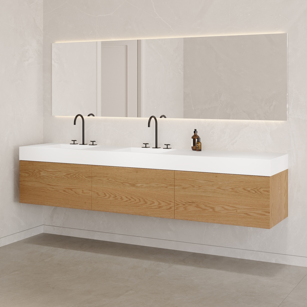 Gaia Wood Vanity Unit with Corian® Basin 3 Aligned Drawers Luxe Size Pure Push Side View 12cm