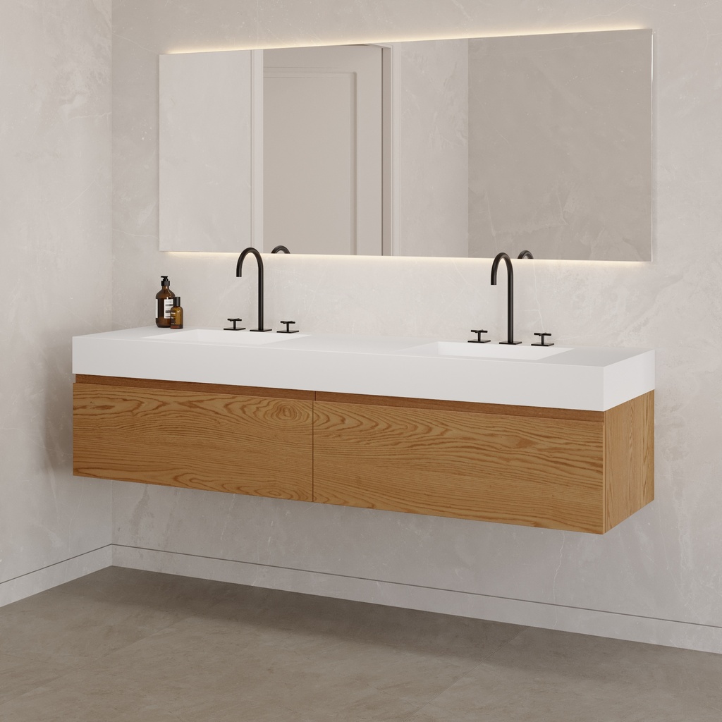 Gaia Wood Vanity Unit with Corian® Basin 2 Aligned Drawers Luxe Size Pure Std Side View 12cm