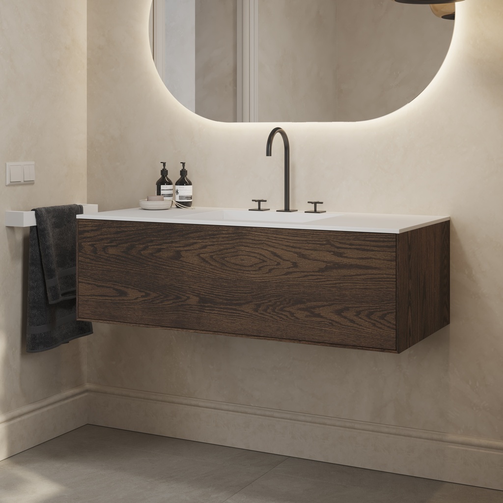 Gaia Wood Edge Vanity Unit with Corian® Basin | 1 Drawer Dark push Side