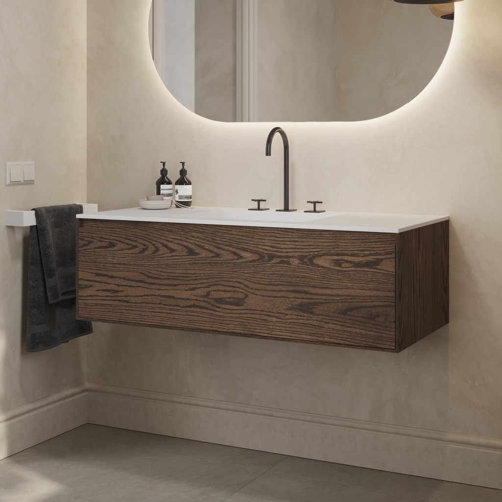 Gaia Wood Edge Vanity Unit with Corian® Basin | 1 Drawer Dark Standard Side