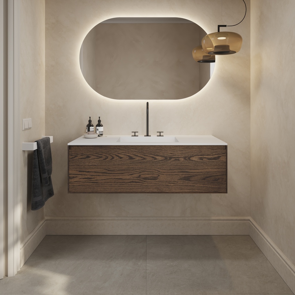 Gaia Wood Edge Vanity Unit with Corian® Basin | 1 Drawer Dark Standard Front