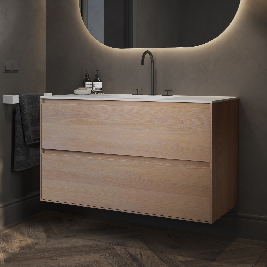Gaia Wood Edge Vanity Unit with Corian® Basin | 2 Stacked Drawers Light Standard Side