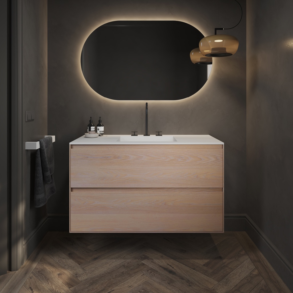 Gaia Wood Edge Vanity Unit with Corian® Basin | 2 Stacked Drawers Light Standard Front