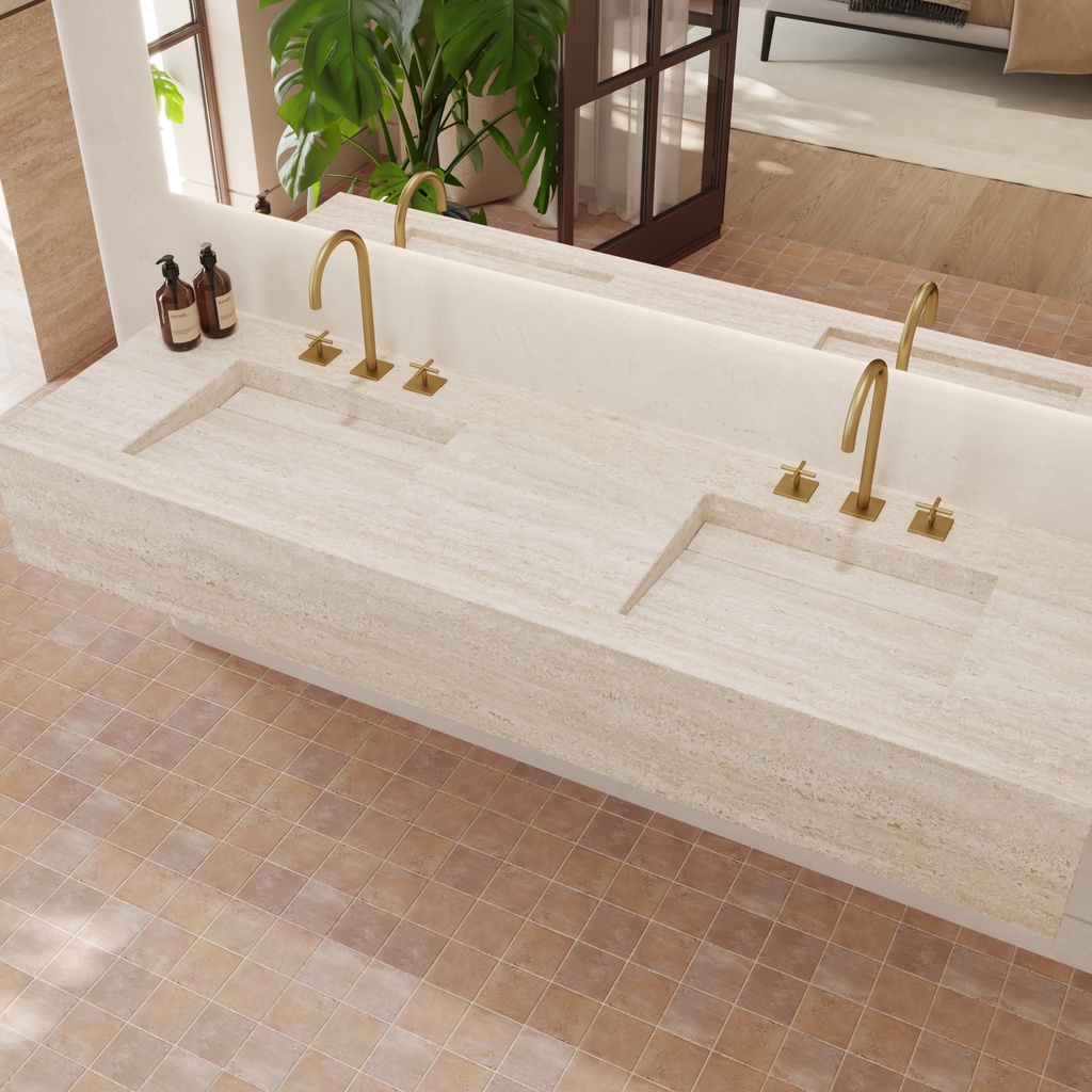 Cassiopeia Deep Marble Double Wall-Hung Washbasin Travertine Marble Side View