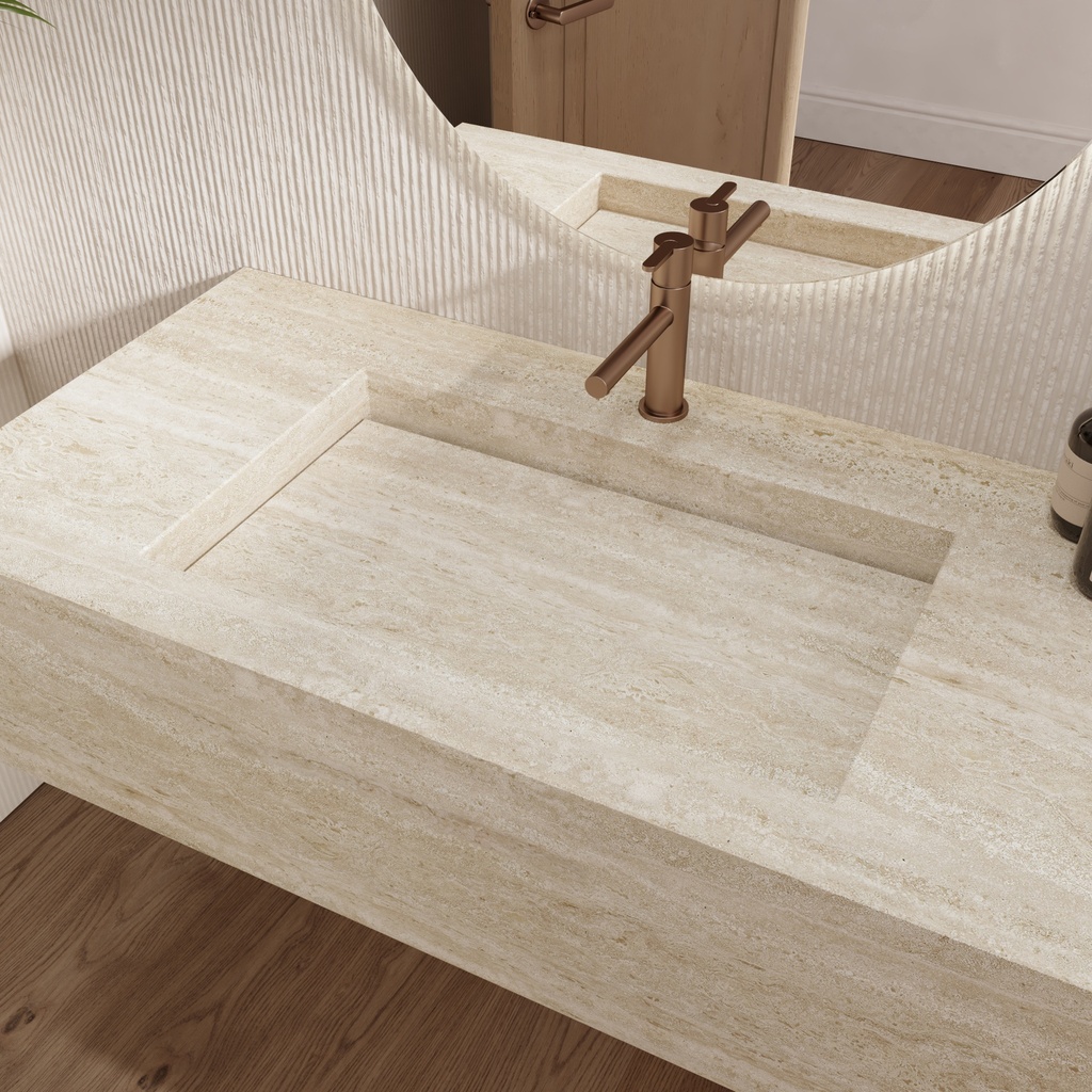 Gliese Deep Marble Single Wall-Hung Washbasin Travertine Marble Side View