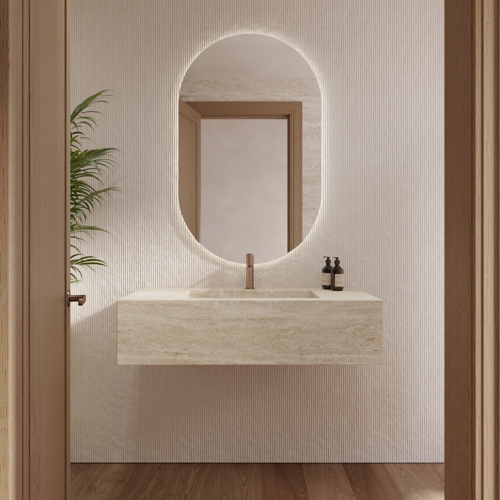 Gliese Deep Marble Single Wall-Hung Washbasin Travertine Marble Front View