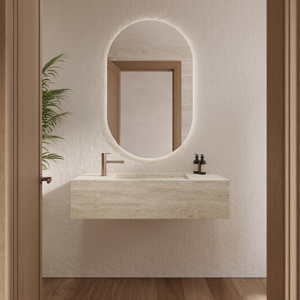 Perseus Deep Marble Single Wall-Hung Washbasin Travertine Marble Front View