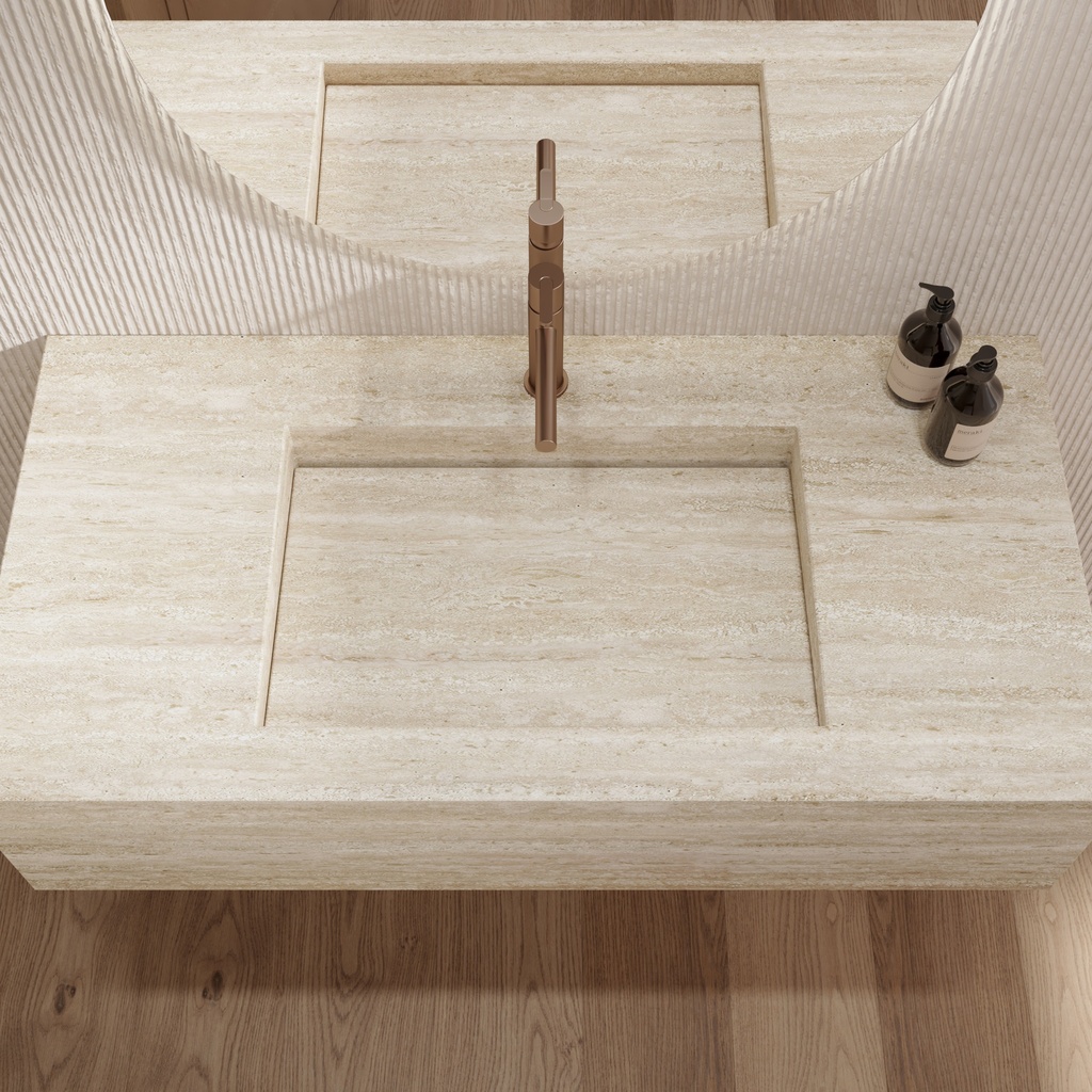 Sagitta Deep Marble Single Wall-Hung Washbasin Travertine Marble Top View