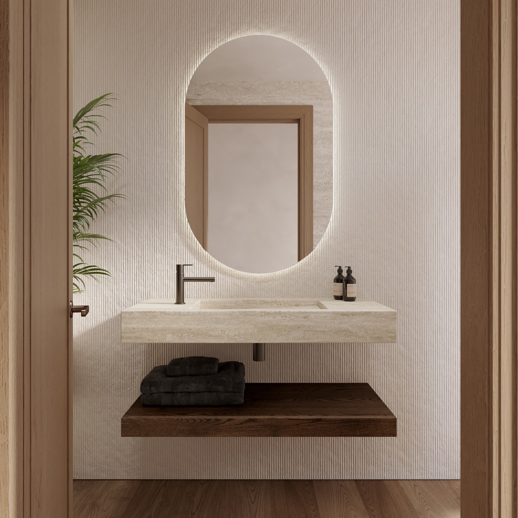 Perseus Slim Marble Single Wall-Hung Washbasin Travertine Marble Front View