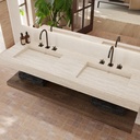 Sagitta Slim Marble Double Wall-Hung Washbasin Travertine Marble Side View