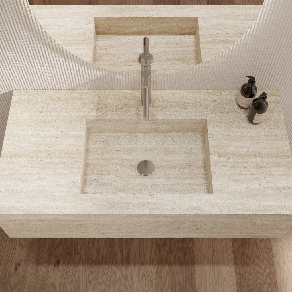 Andromeda Deep Marble Single Wall-Hung Washbasin Travertine Marble Top View