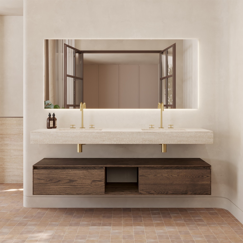 Gliese Slim Marble Double Wall-Hung Washbasin Travertine Marble Front View