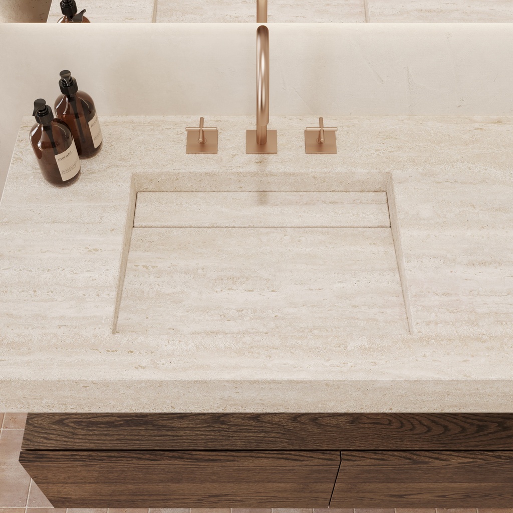 Cassiopeia Slim Marble Double Wall-Hung Washbasin Travertine Marble Top view