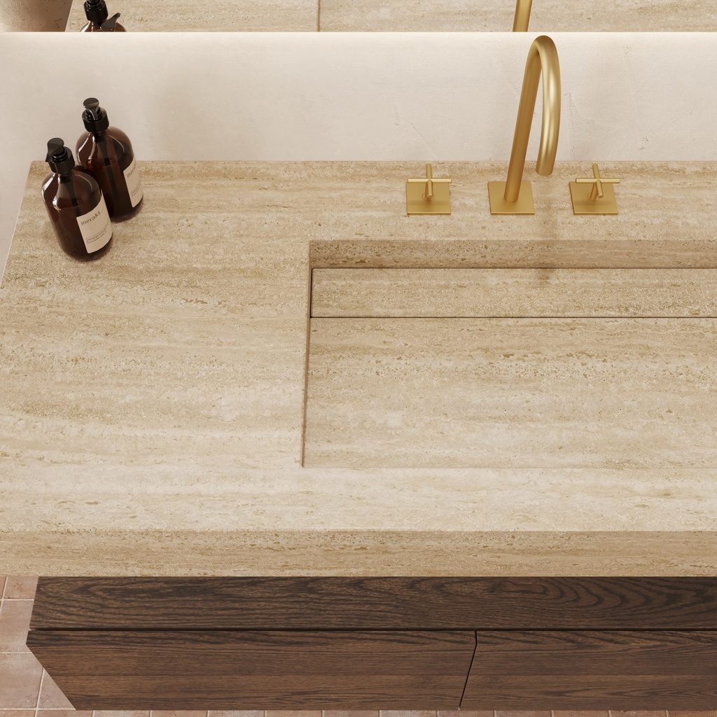 Cassiopeia Plus Slim Marble Wall-Hung Washbasin Travertine Marble Top View
