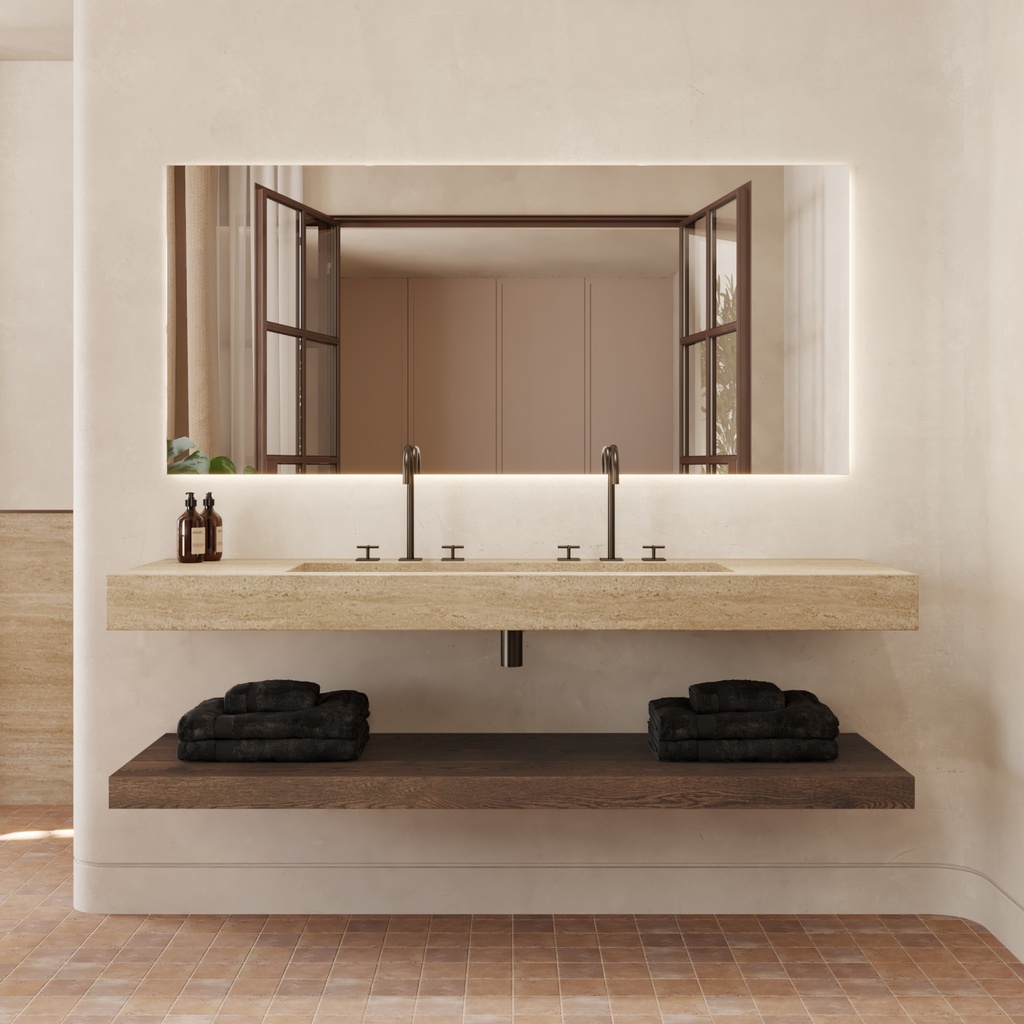 Sagitta Plus Slim Marble Wall-Hung Washbasin Travertine Front