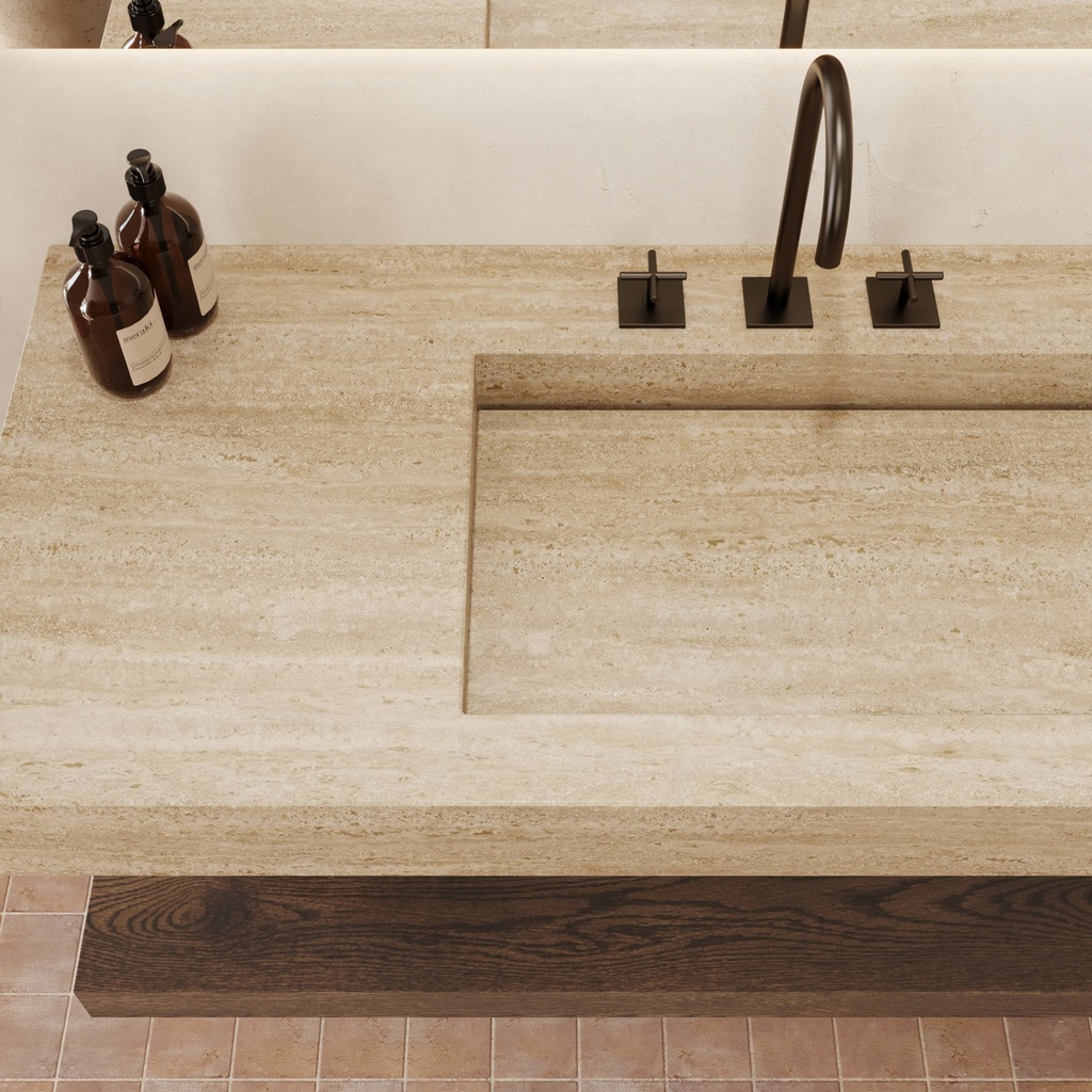 Sagitta Plus Slim Marble Wall-Hung Washbasin Travertine Top