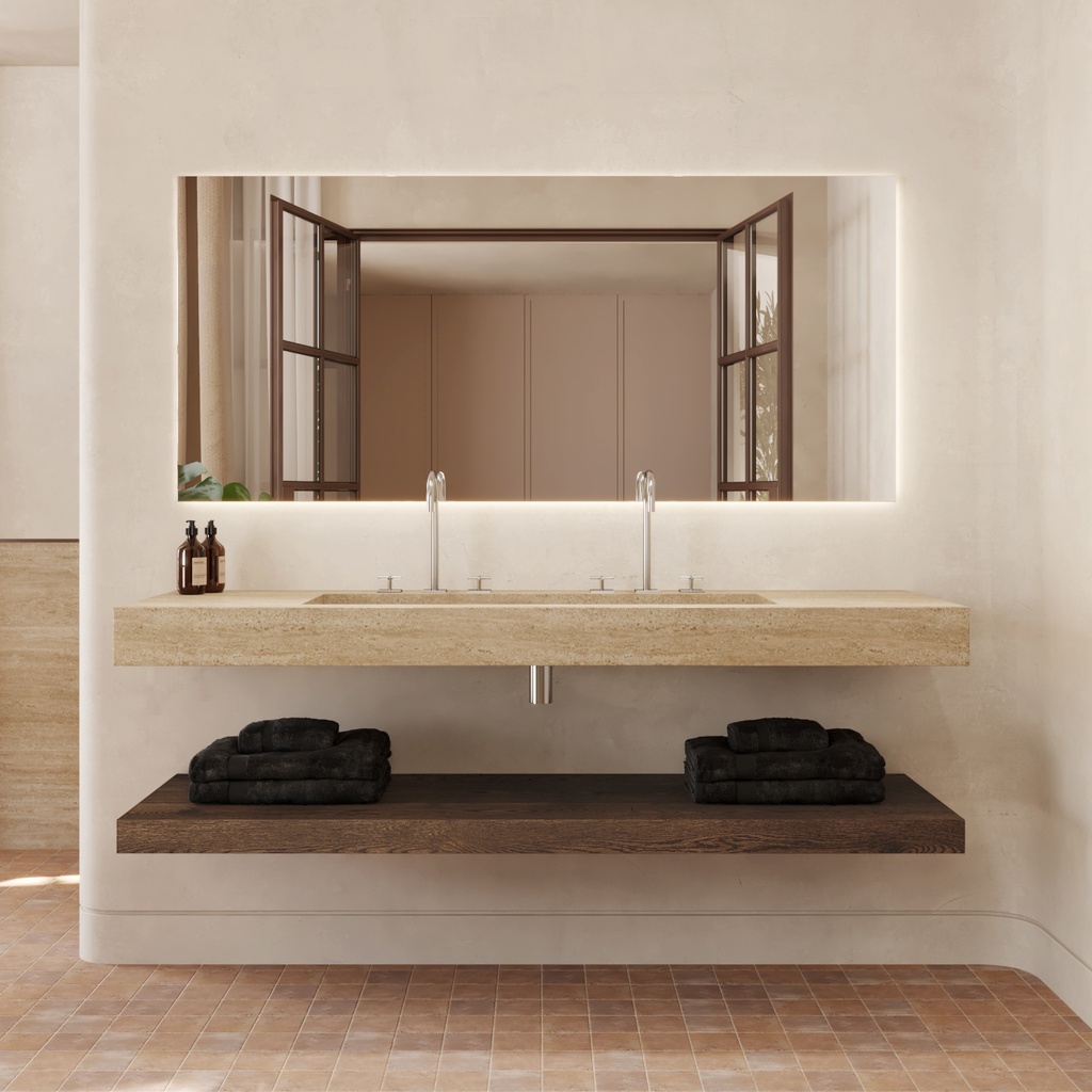 Andromeda Plus Slim Marble Wall-Hung Washbasin travertine front