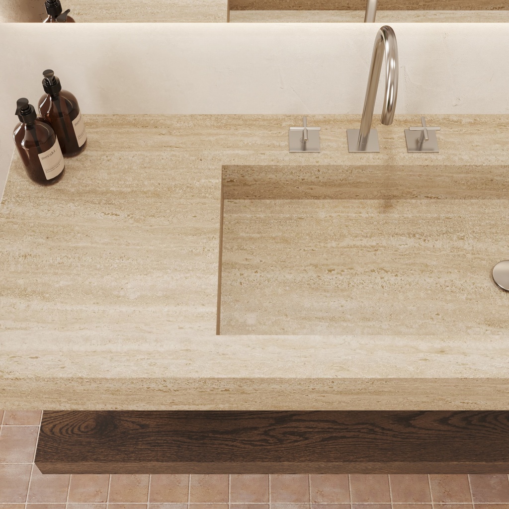 Andromeda Plus Slim Marble Wall-Hung Washbasin Travertine Top