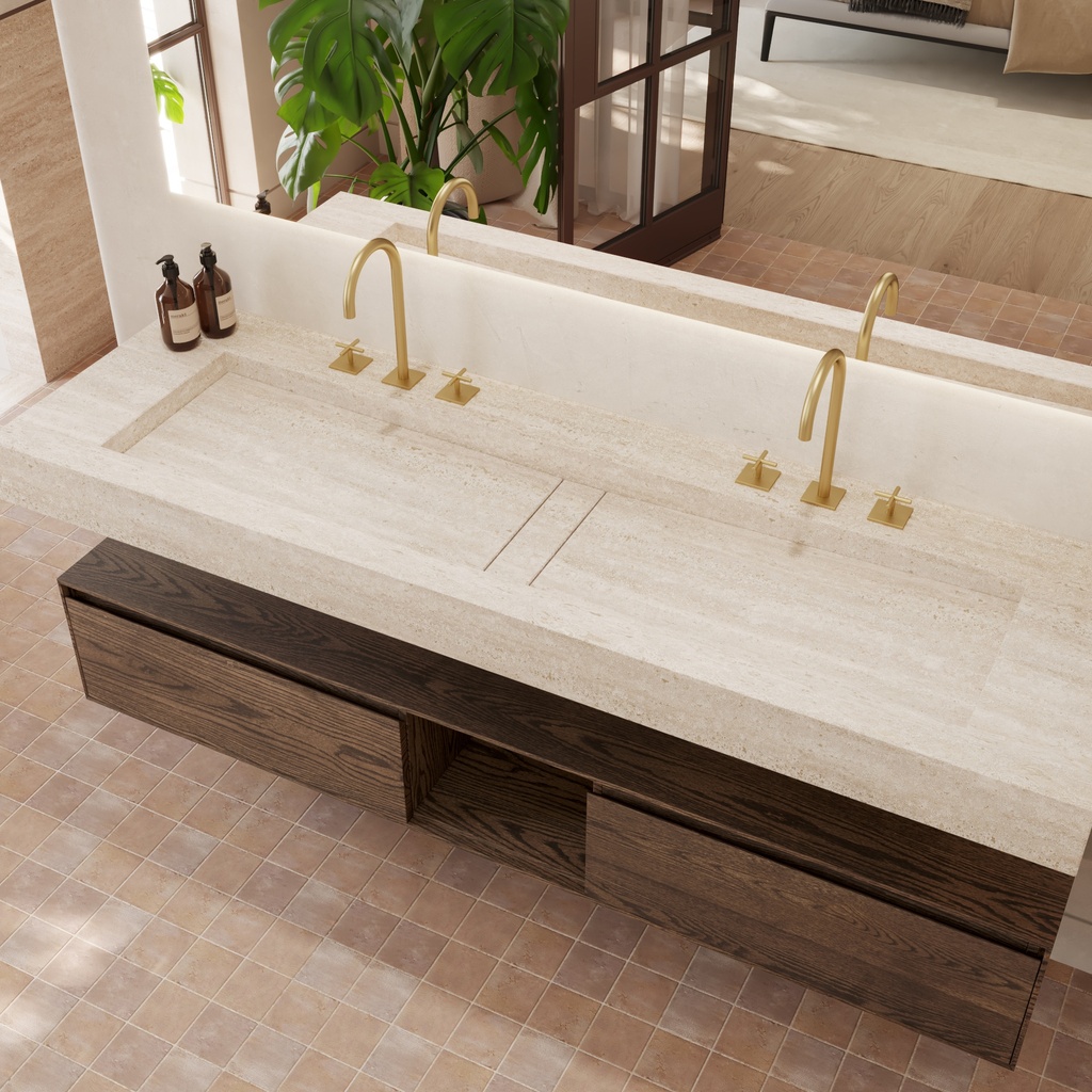 Hatysa Plus Slim Marble Wall-Hung Washbasin Travertine  Side