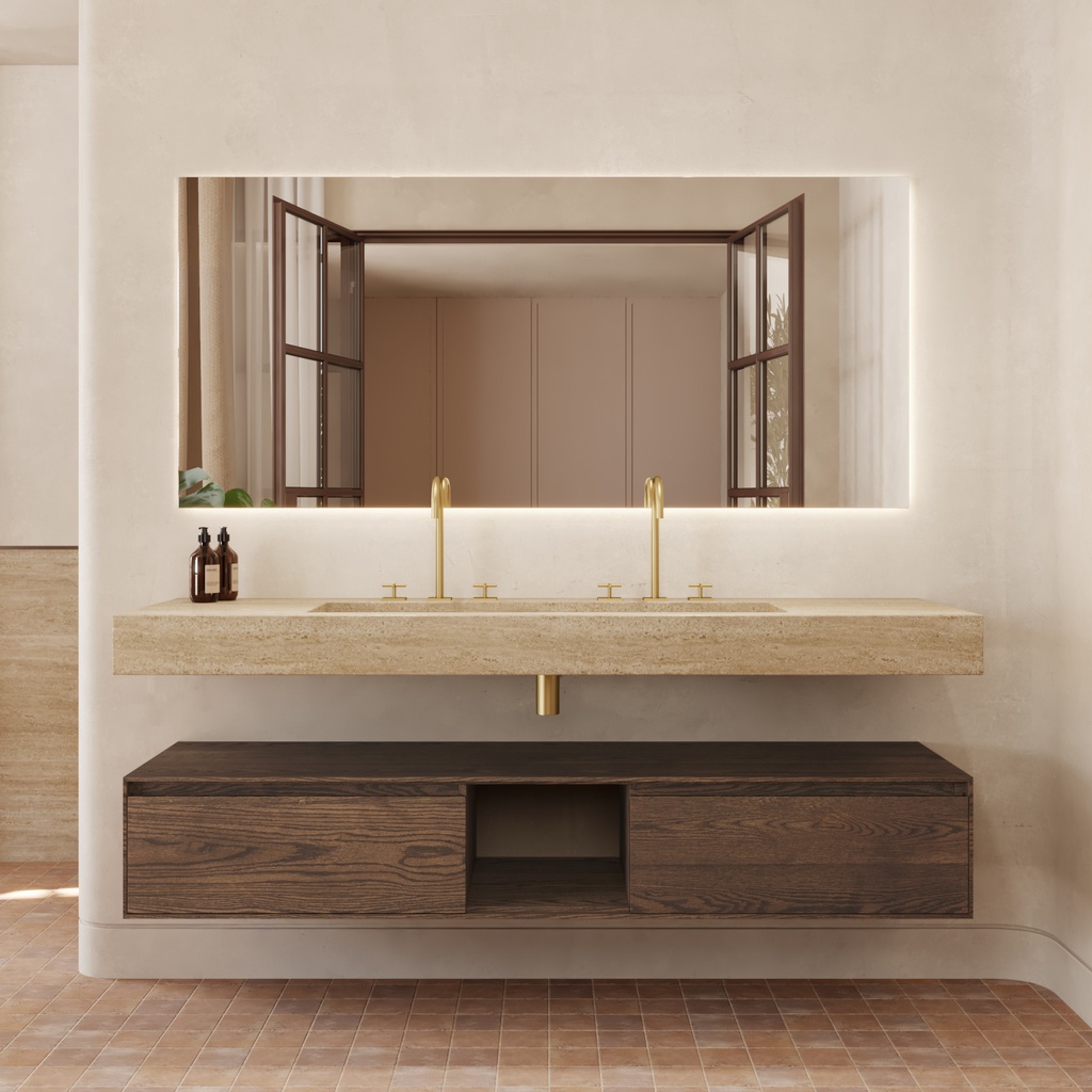 Hatysa Plus Slim Marble Wall-Hung Washbasin Travertine Front