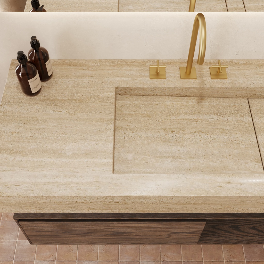 Hatysa Plus Slim Marble Wall-Hung Washbasin Travertine Top