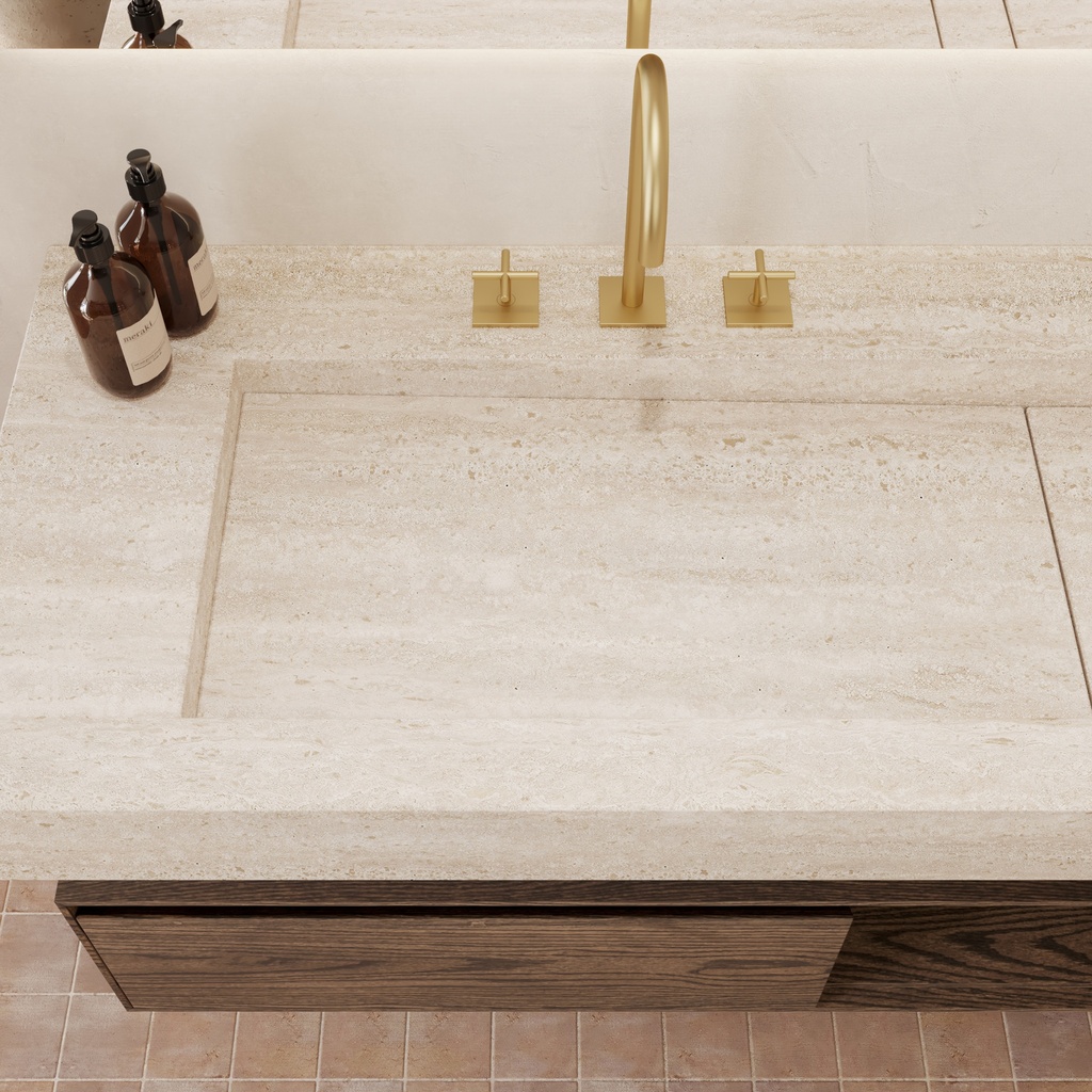 Hatysa Plus Slim Marble Wall-Hung Washbasin Travertine Top