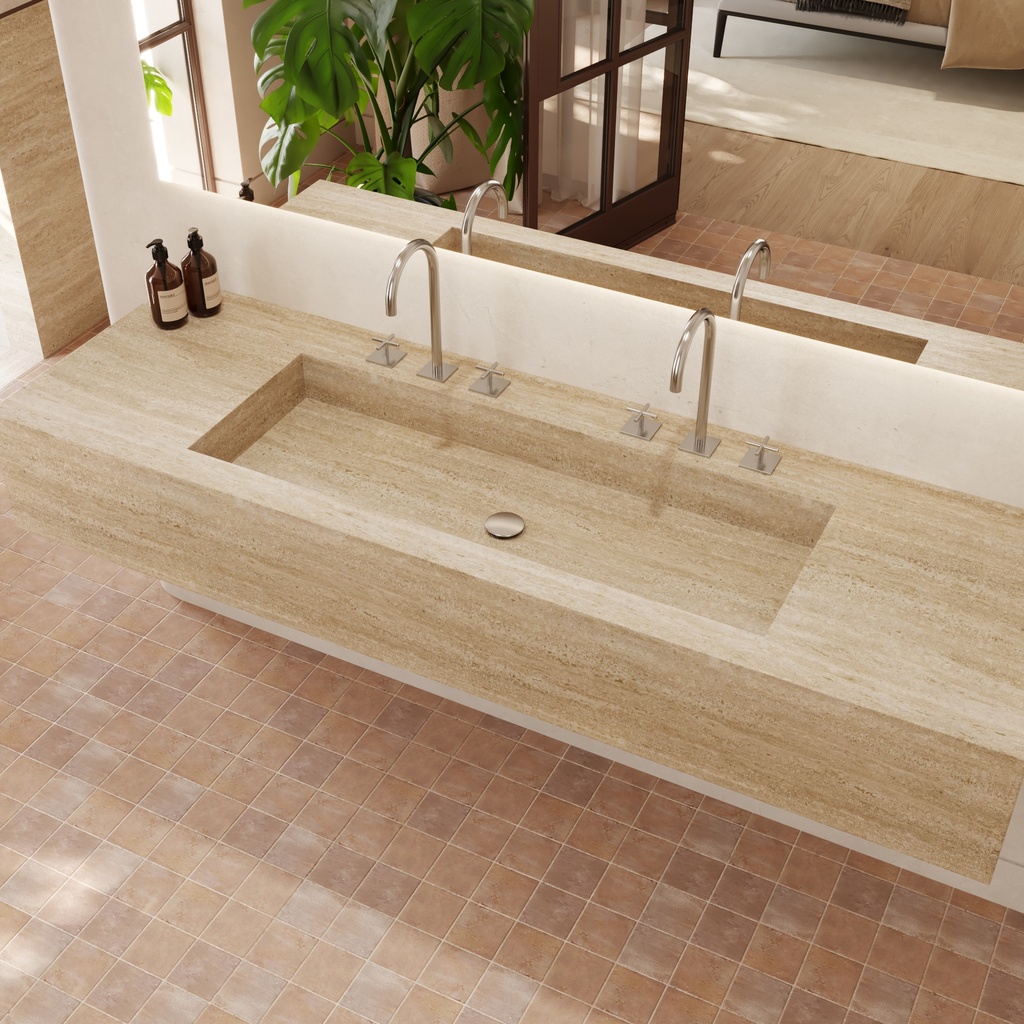 Andromeda Plus Deep Marble Wall-Hung Washbasin Travertine Side
