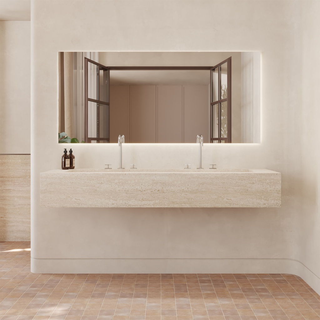 Andromeda Plus Deep Marble Wall-Hung Washbasin Travertine Front