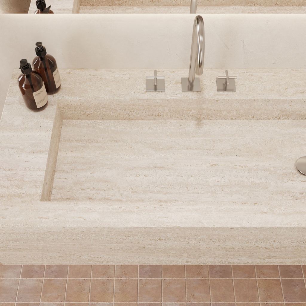 Andromeda Plus Deep Marble Wall-Hung Washbasin Travertine Top