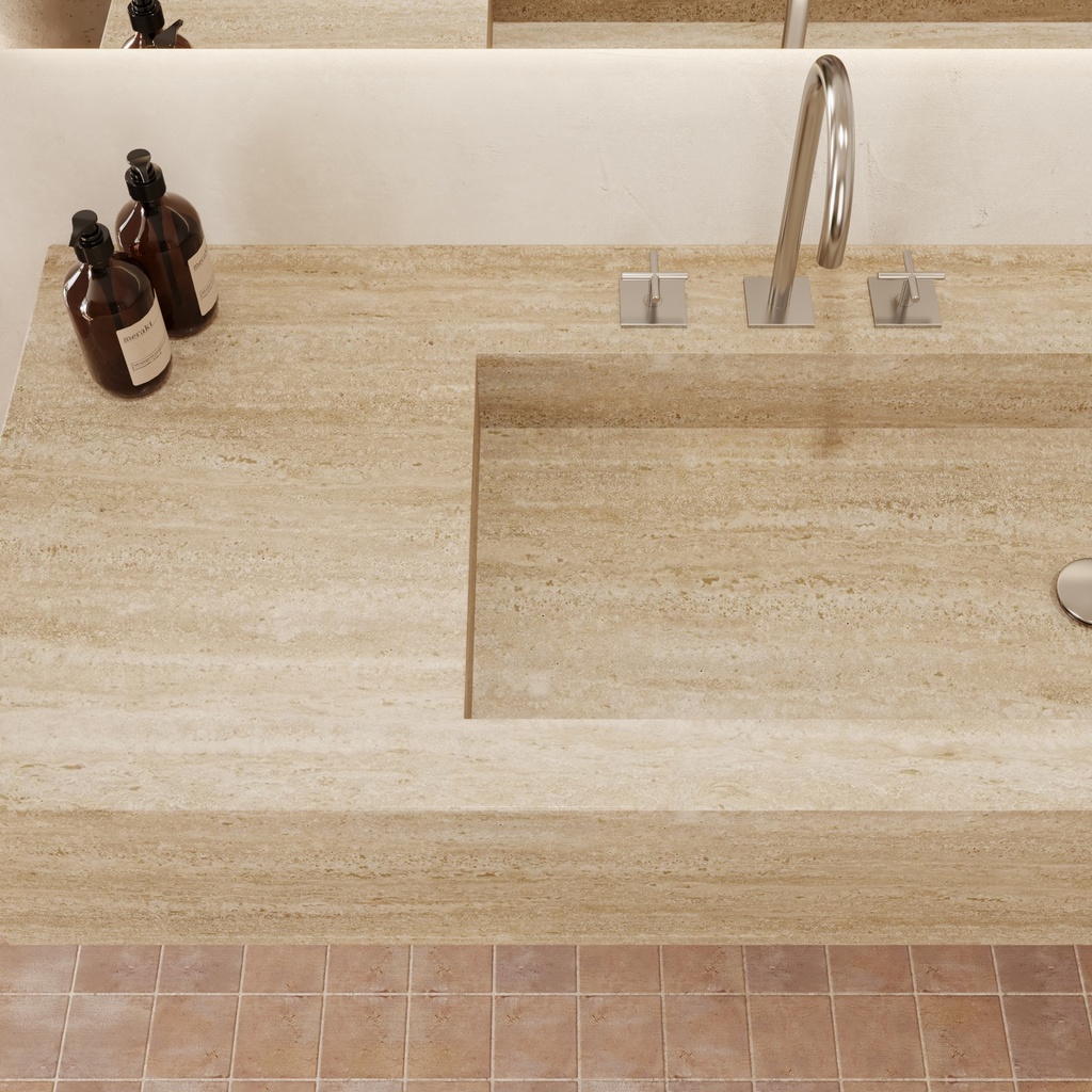 Andromeda Plus Deep Marble Wall-Hung Washbasin Travertine Top