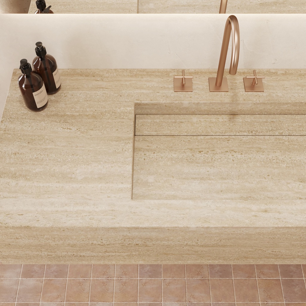 Cassiopeia Plus Deep Marble Wall-Hung Washbasin Travertine Top