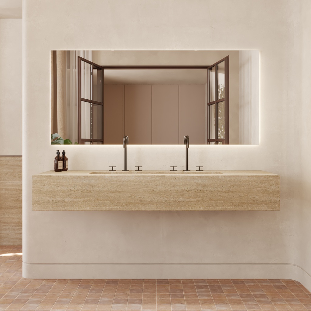 Gliese Plus Deep Marble Wall-Hung Washbasin Travertine Front