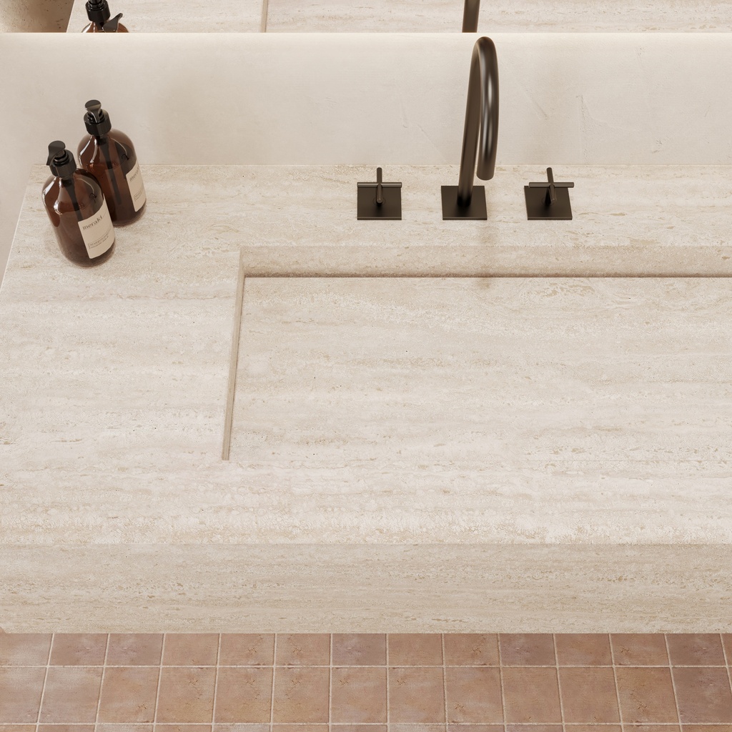 Gliese Plus Deep Marble Wall-Hung Washbasin Travertine Top