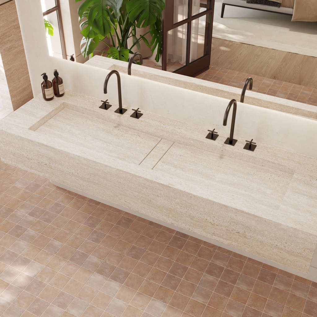 Hatysa Plus Deep Marble Wall-Hung Washbasin Travertine Side