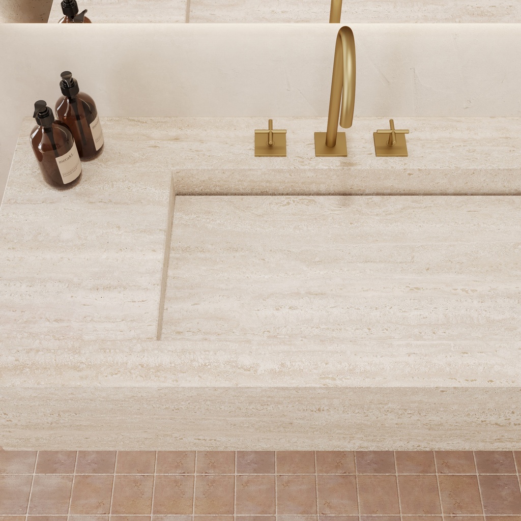 Sagitta Plus Deep Marble Wall-Hung Washbasin Travertine Top