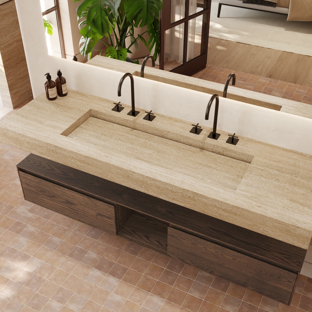 Gliese Plus Slim Marble Wall-Hung Washbasin Travertine Side