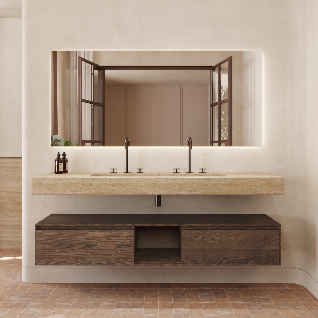 Gliese Plus Slim Marble Wall-Hung Washbasin Travertine Front