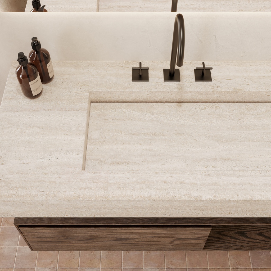 Gliese Plus Slim Marble Wall-Hung Washbasin Travertine Top